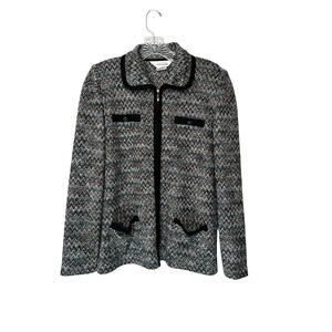 Exclusively Misook‎ Blue Chevron Print Sweater Blazer Full Zip Mature Medium